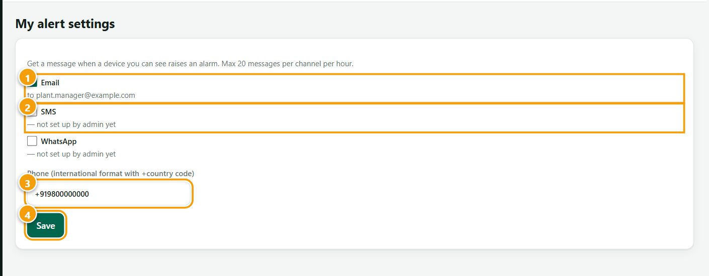 My alert settings